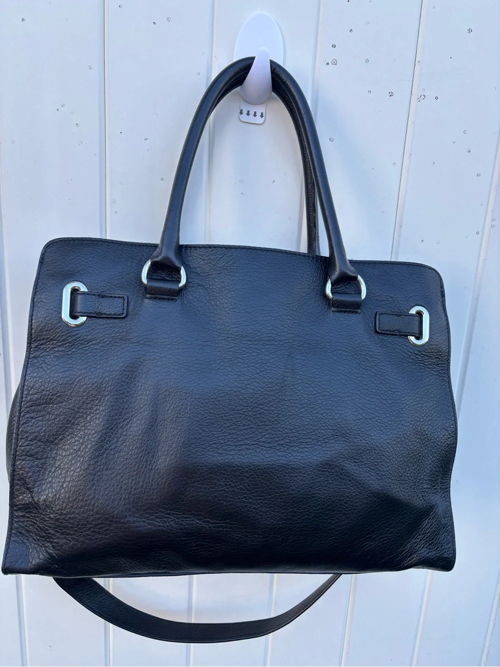 Michael Kors Large Hamilton  Satchel Tote Bag Purse  Black Pebbled Leather